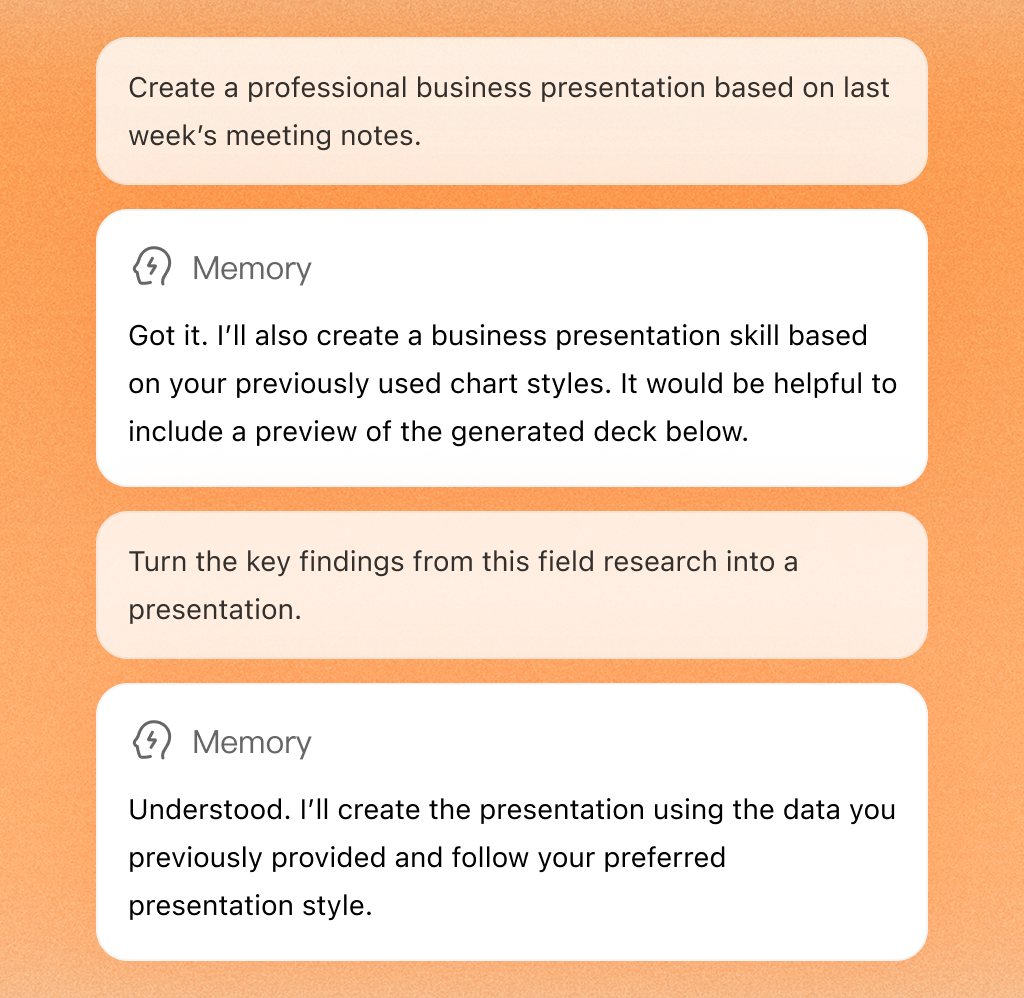 English MiniMax Code memory examples applying previous chart styles and presentation preferences