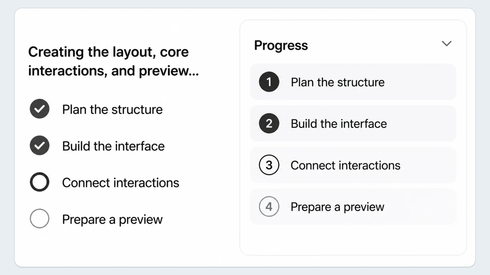 MiniMax Code planning and building a first dashboard version with progress and work-in-progress steps